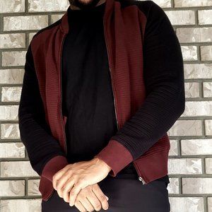 Zara Black and Maroon Rib Jacket